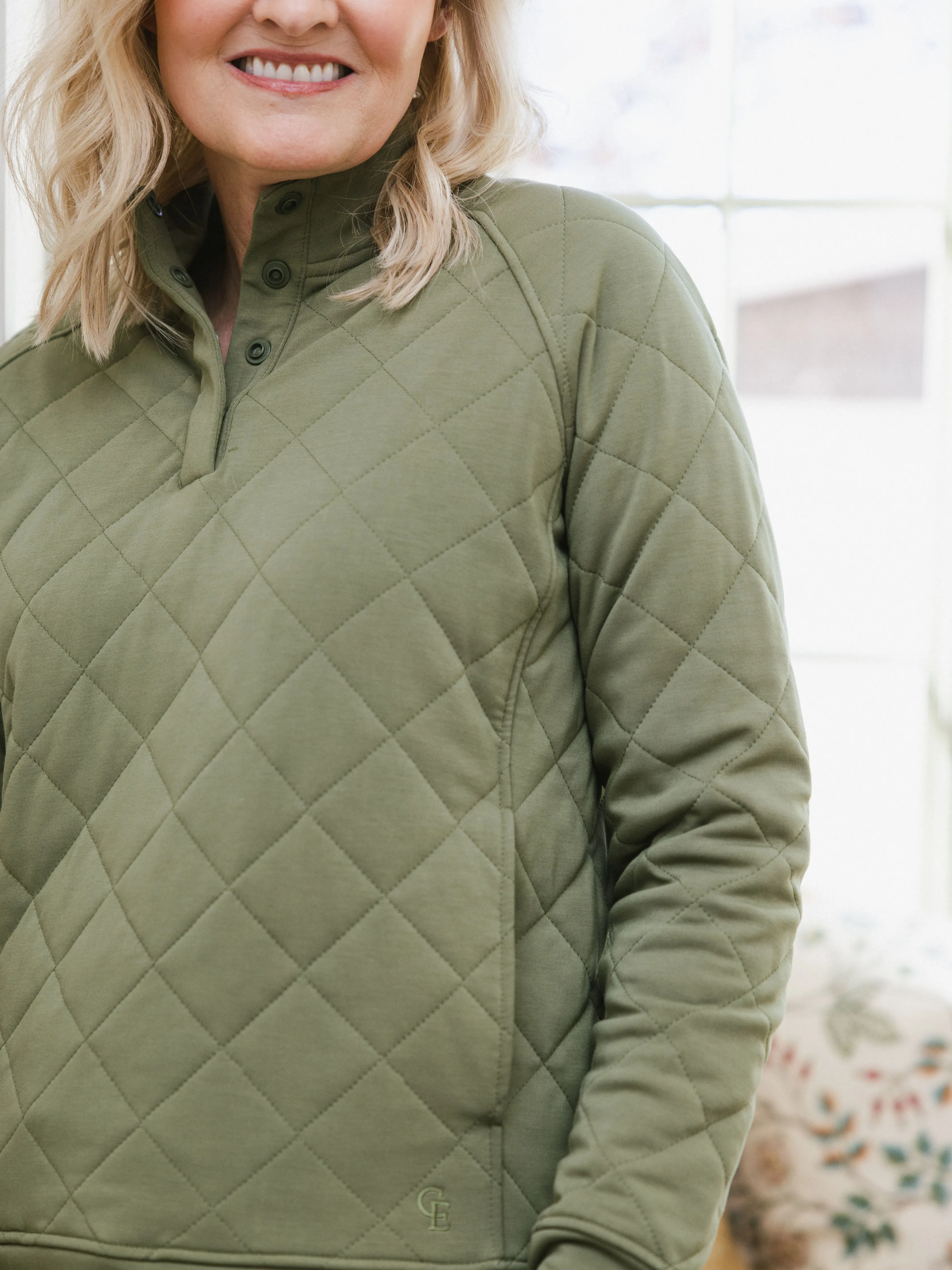 Women's Brushed Bamboo Quilted Snap Pullover