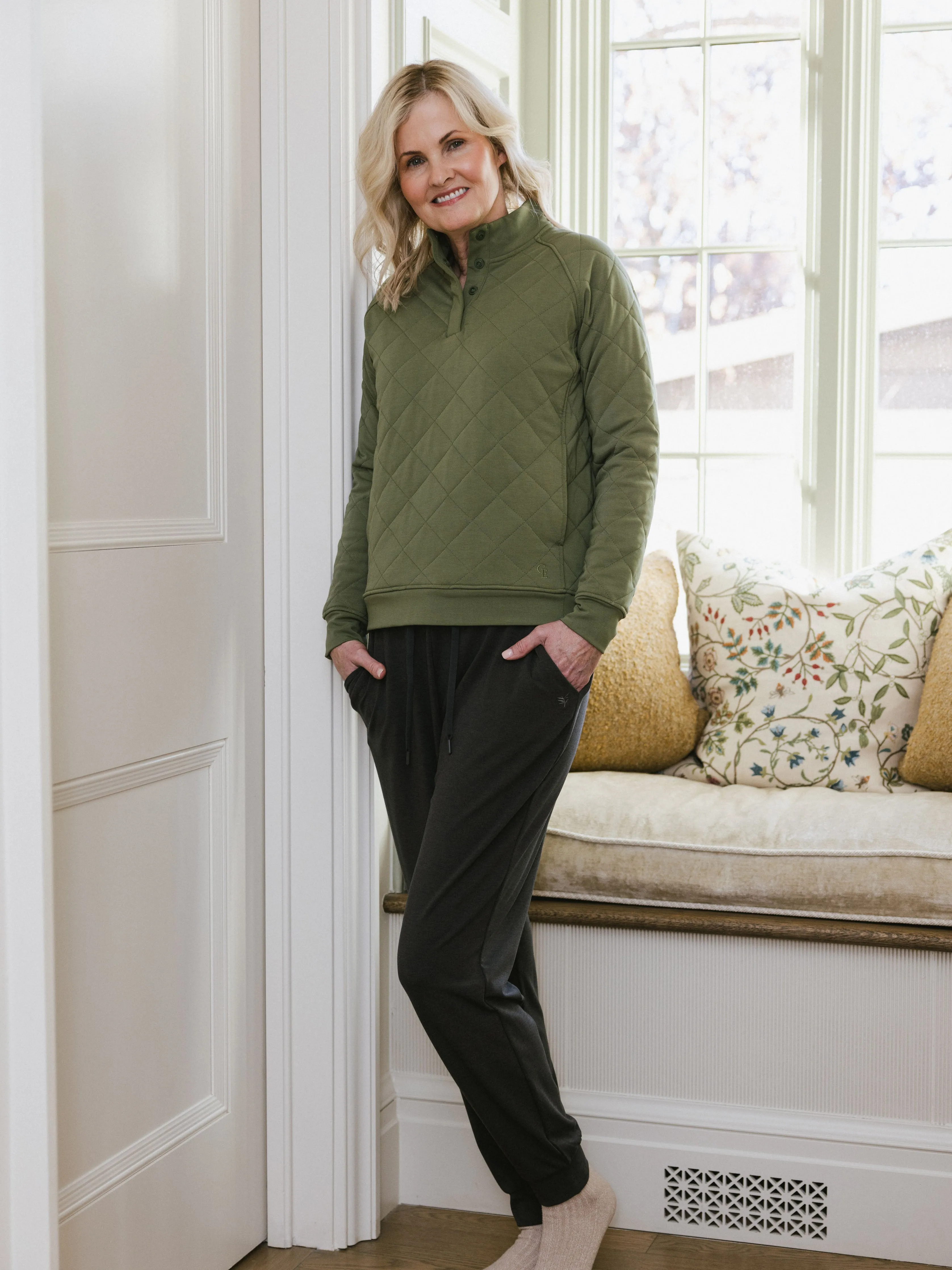 Women's Brushed Bamboo Quilted Snap Pullover