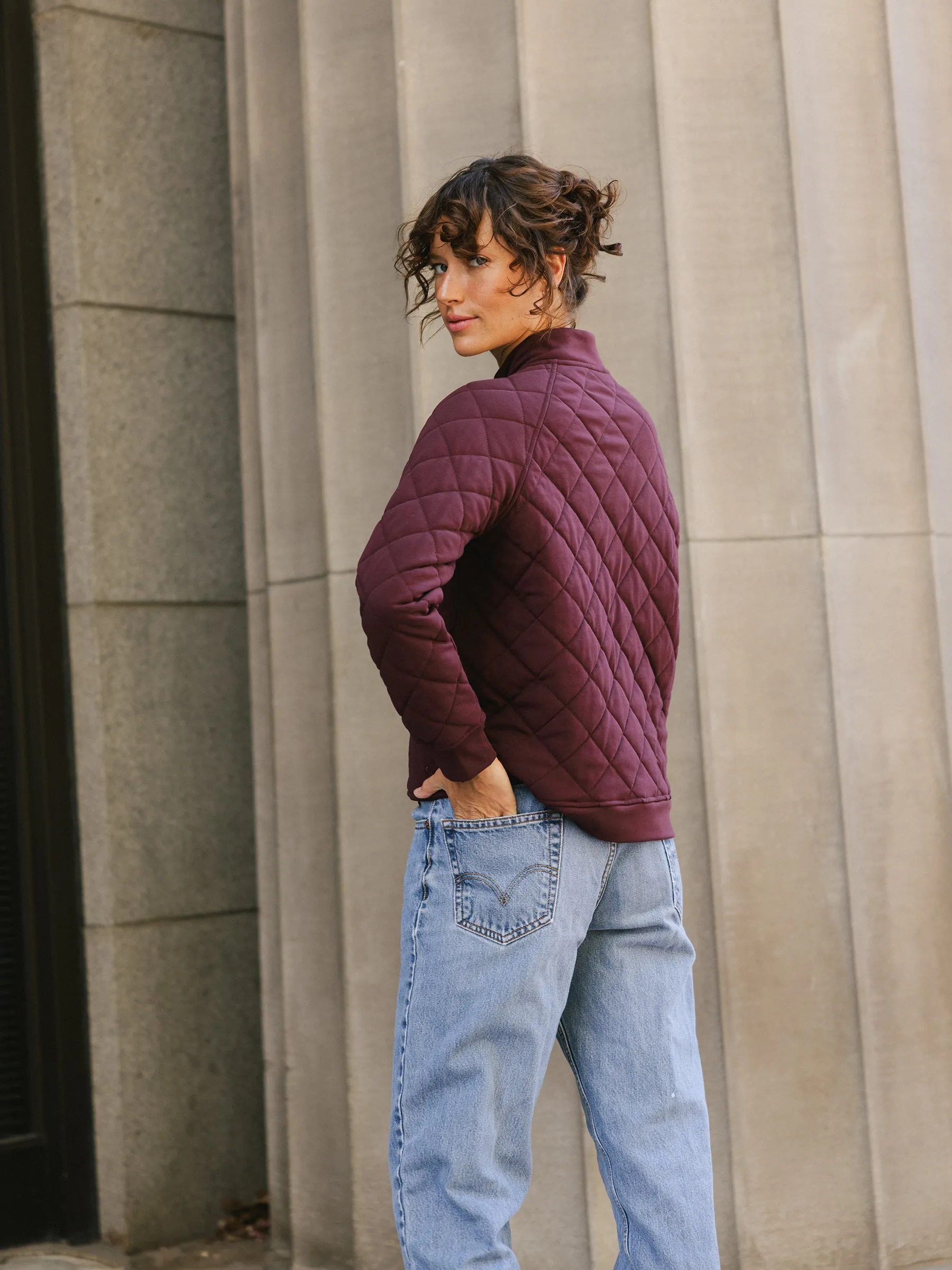 Women's Brushed Bamboo Quilted Snap Pullover