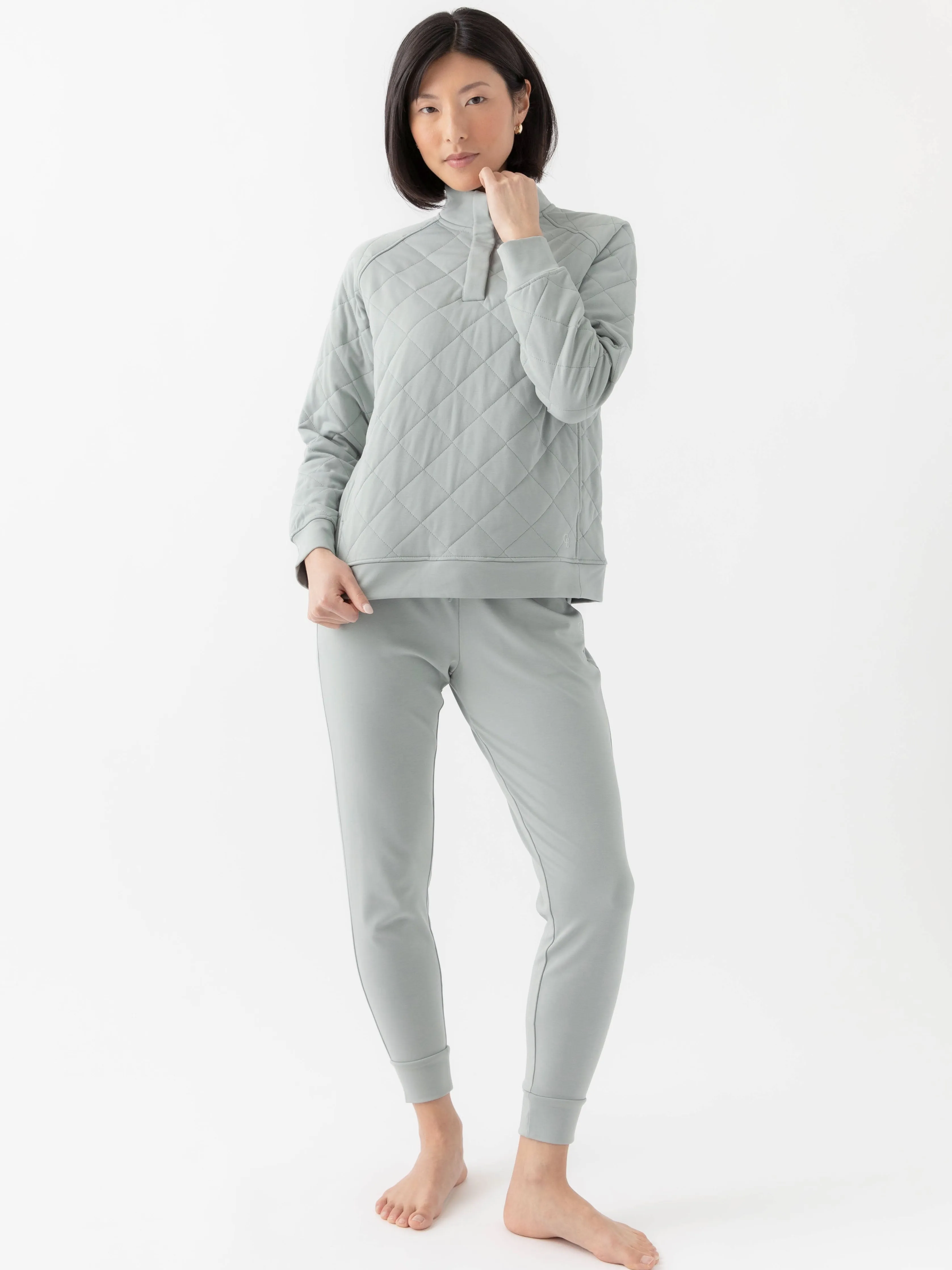 Women's Brushed Bamboo Quilted Snap Pullover