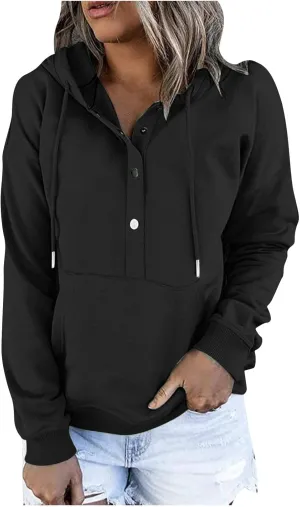 Women's Fashion Hoodies Casual Long Sleeve Button Sweatshirts with Hood Comfy Fall Oversized Clothes Winter Outfits
