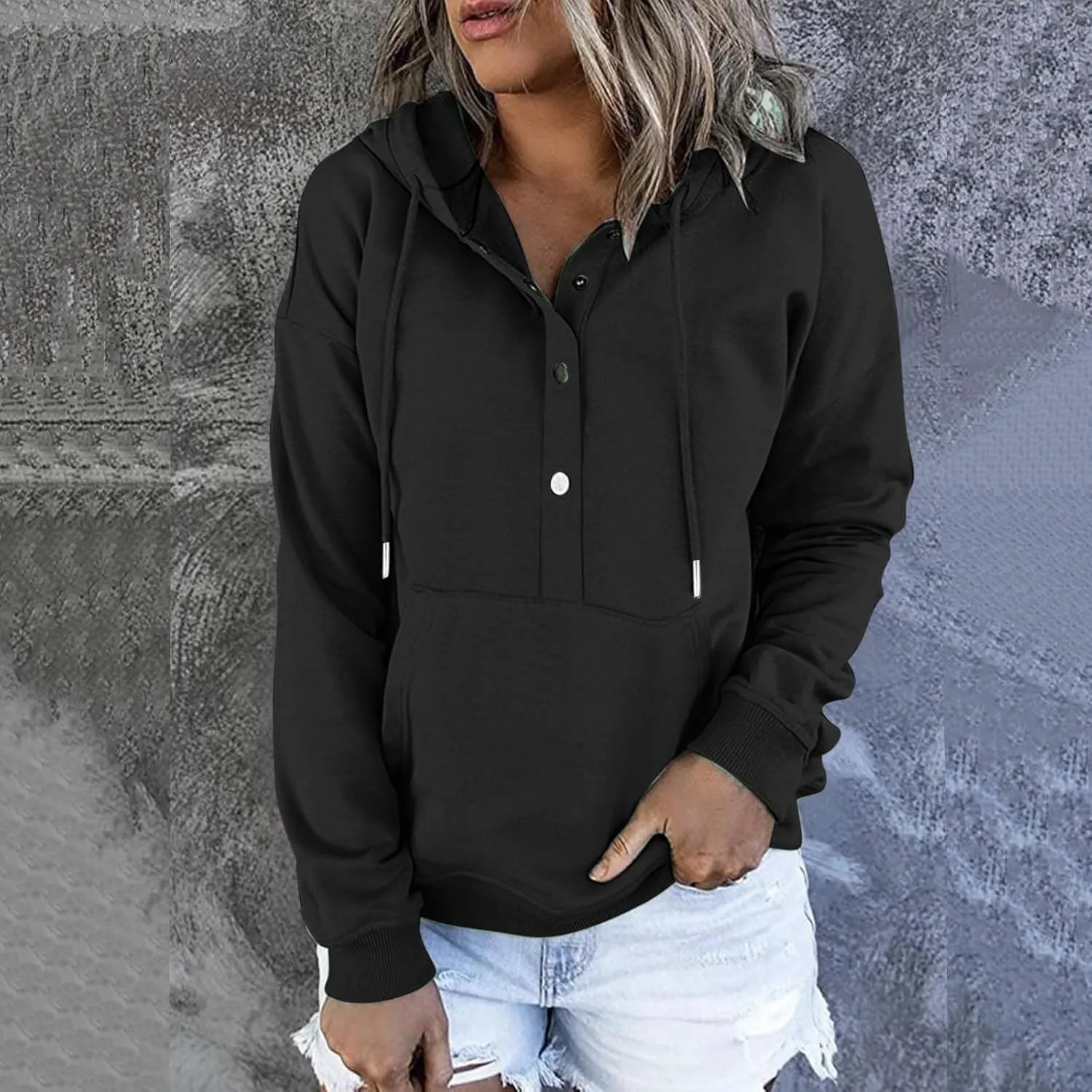 Women's Fashion Hoodies Casual Long Sleeve Button Sweatshirts with Hood Comfy Fall Oversized Clothes Winter Outfits