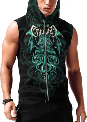 Workout Hooded Tank Tops Bodybuilding Muscle Cut Off Zip Hoodies for Men Sleeveless Gym Zip Hoodies
