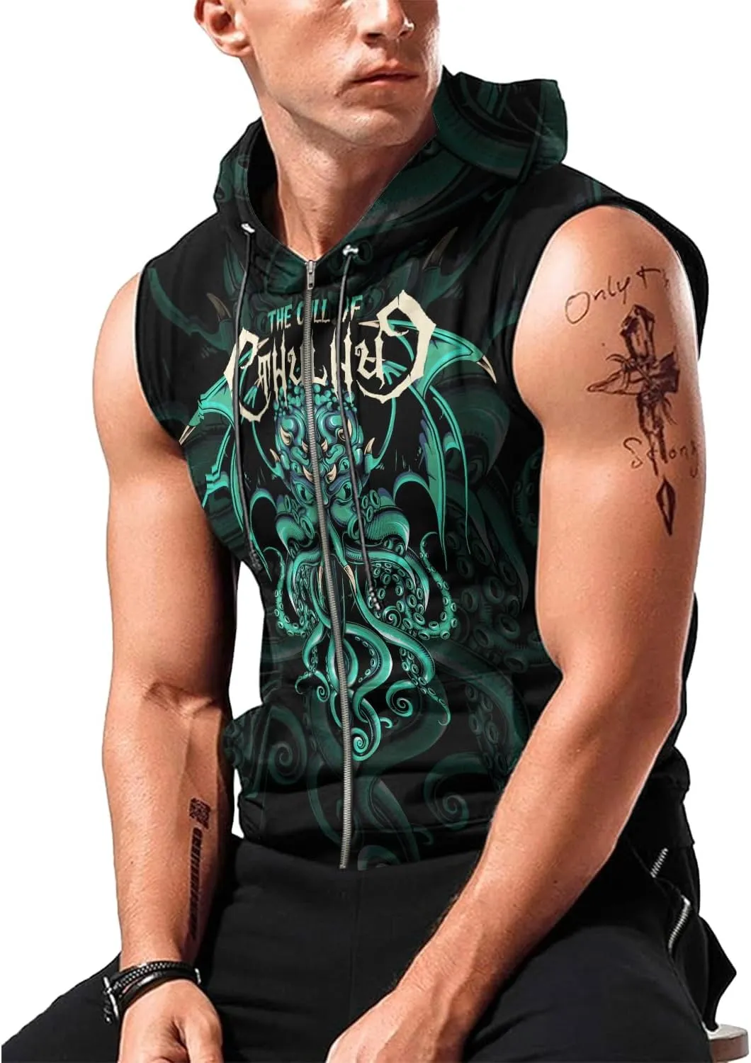 Workout Hooded Tank Tops Bodybuilding Muscle Cut Off Zip Hoodies for Men Sleeveless Gym Zip Hoodies