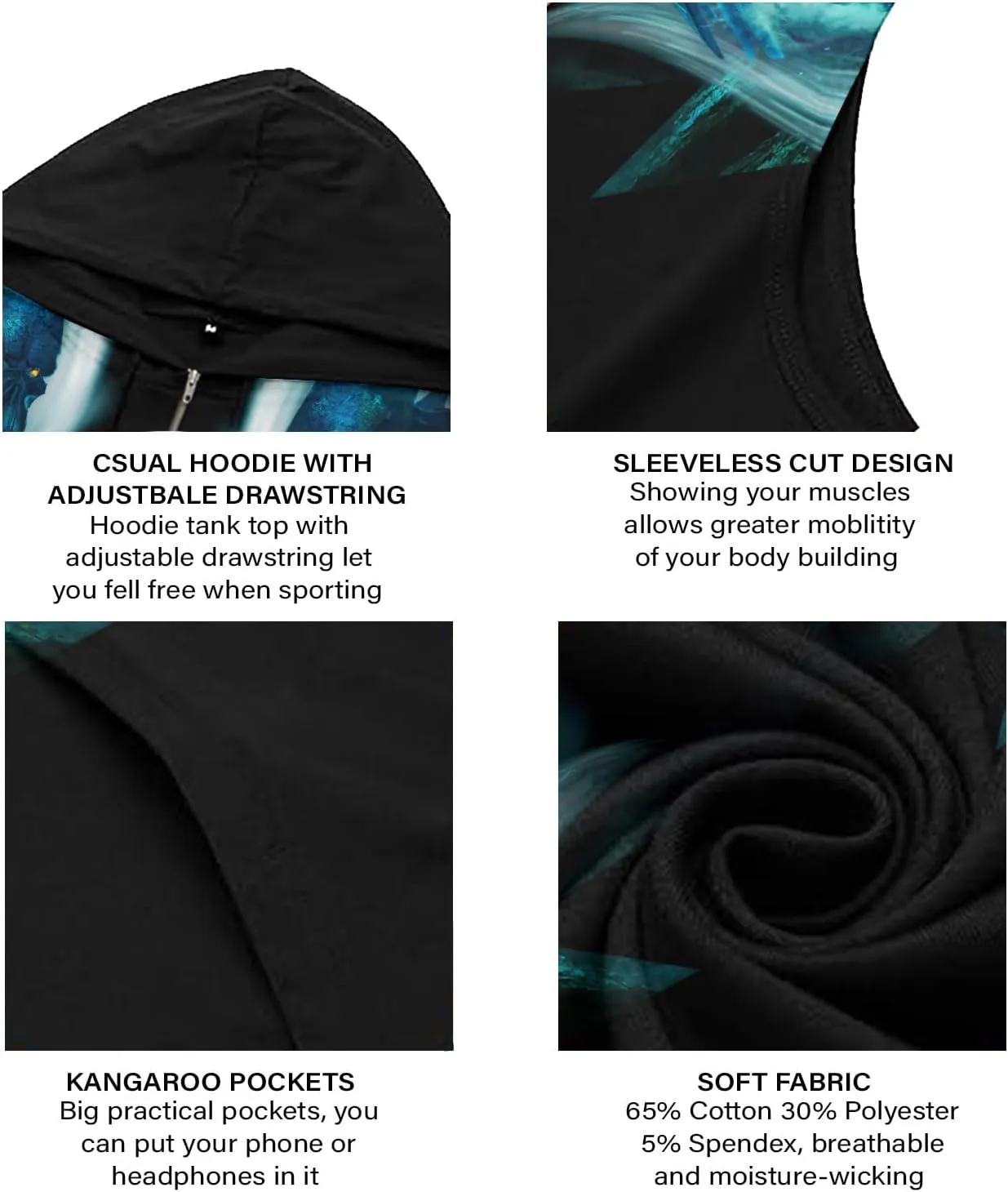 Workout Hooded Tank Tops Bodybuilding Muscle Cut Off Zip Hoodies for Men Sleeveless Gym Zip Hoodies