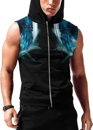 Workout Hooded Tank Tops Bodybuilding Muscle Cut Off Zip Hoodies for Men Sleeveless Gym Zip Hoodies