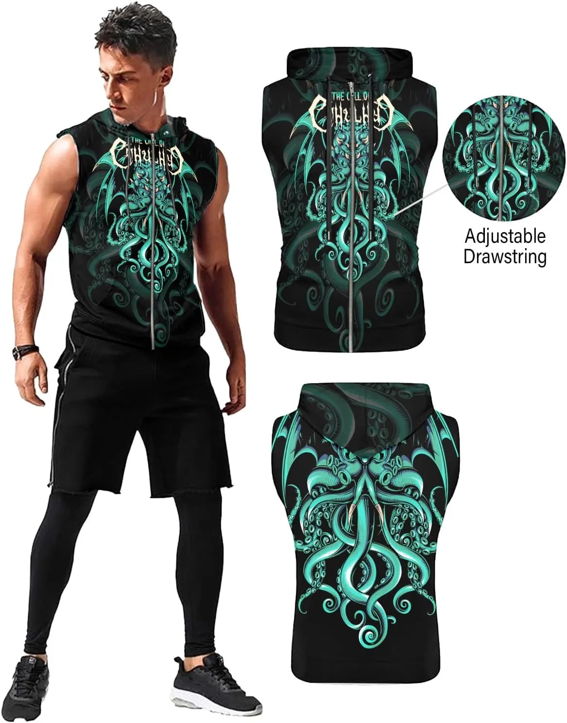 Workout Hooded Tank Tops Bodybuilding Muscle Cut Off Zip Hoodies for Men Sleeveless Gym Zip Hoodies